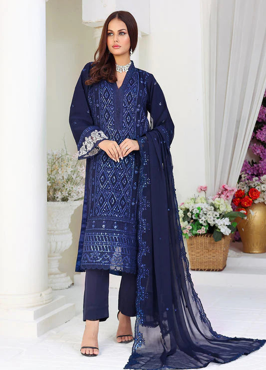 Embroidered Chiffon 3 Piece Unstitched Suit-EM0027Party Wear